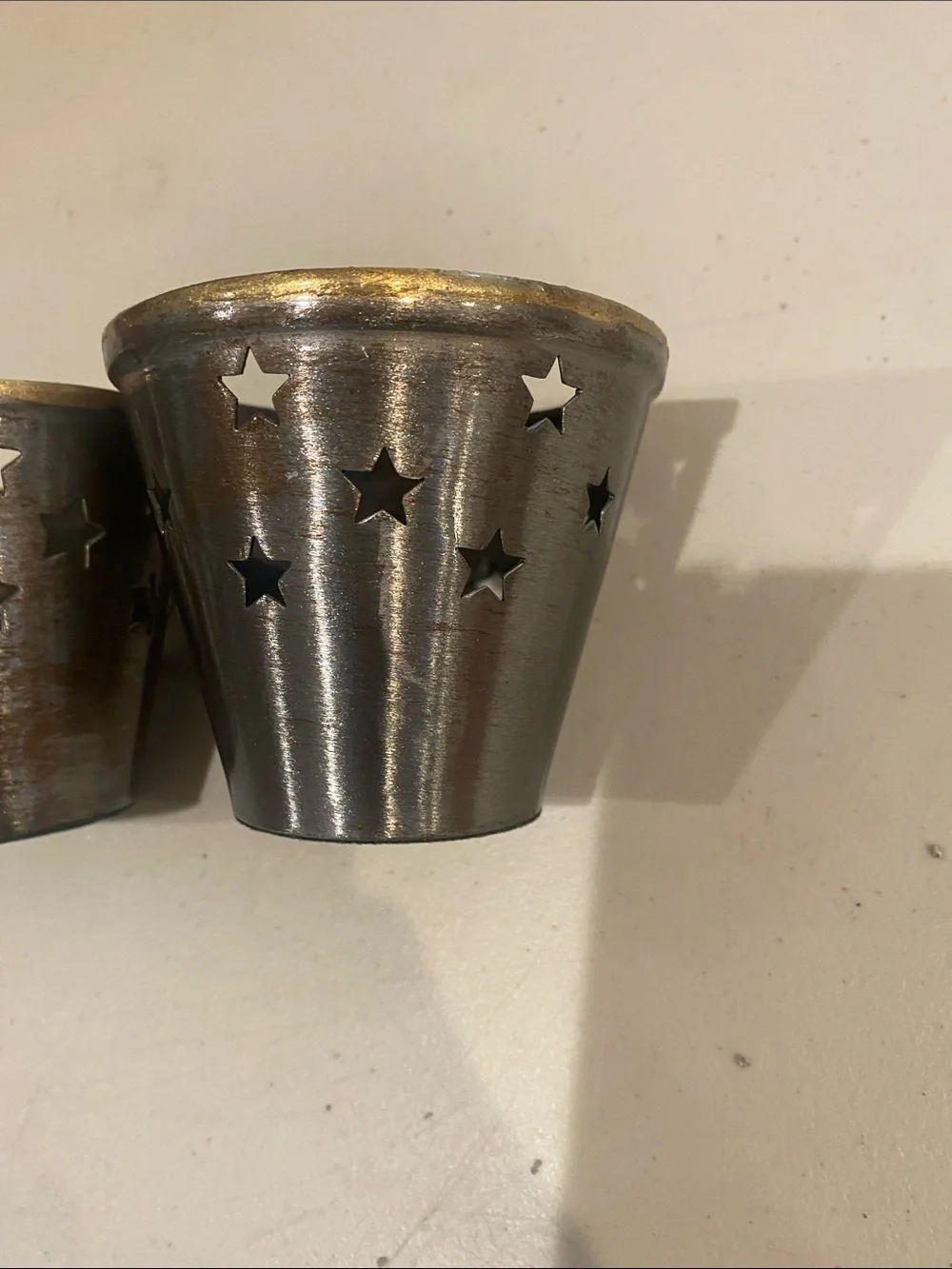 Vintage bundle (2) Pier 1 Imports candle holder star cutout brushed metal
